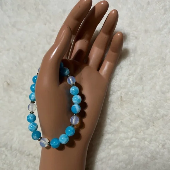 Bracelet  8-8.5mm Amazonite Aqua ,Mystic Aura Quartz - Picture 4 of 8